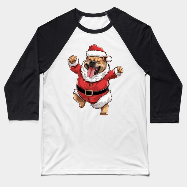 Cartoon Christmas Bulldog Dancing Baseball T-Shirt by Chromatic Fusion Studio